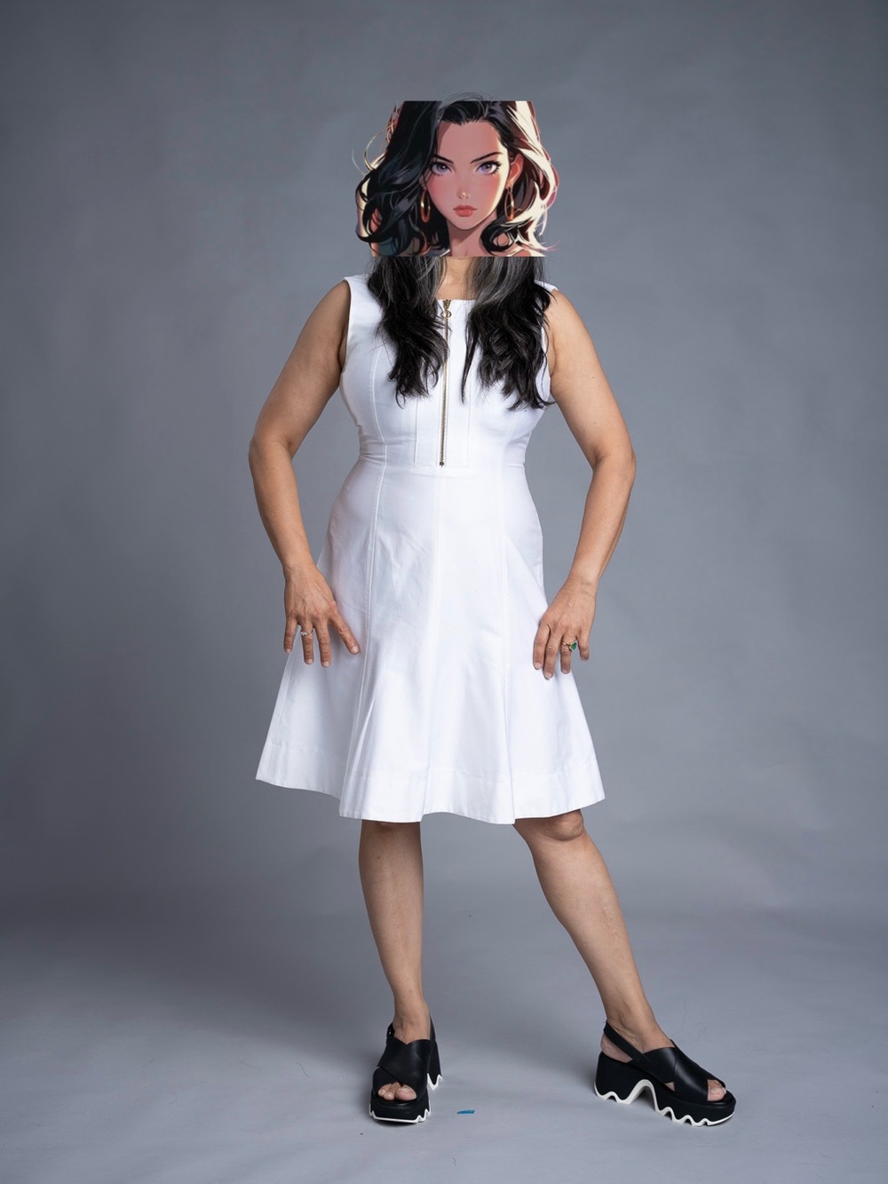 Calvin Klein White Sleeveless Zip-Front Flared Midi Dress